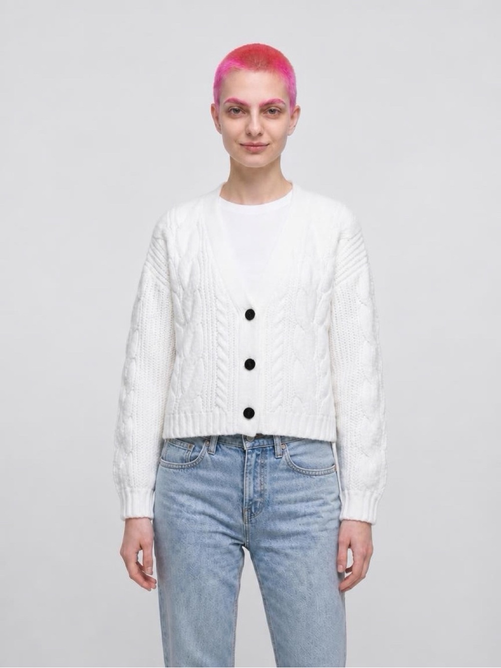 Love Tree White Cable-Knit Button Cardigan